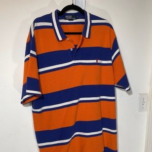Vintage Polo Ralph Lauren Knit Orange and Blue Stripe XL Polo Shirt